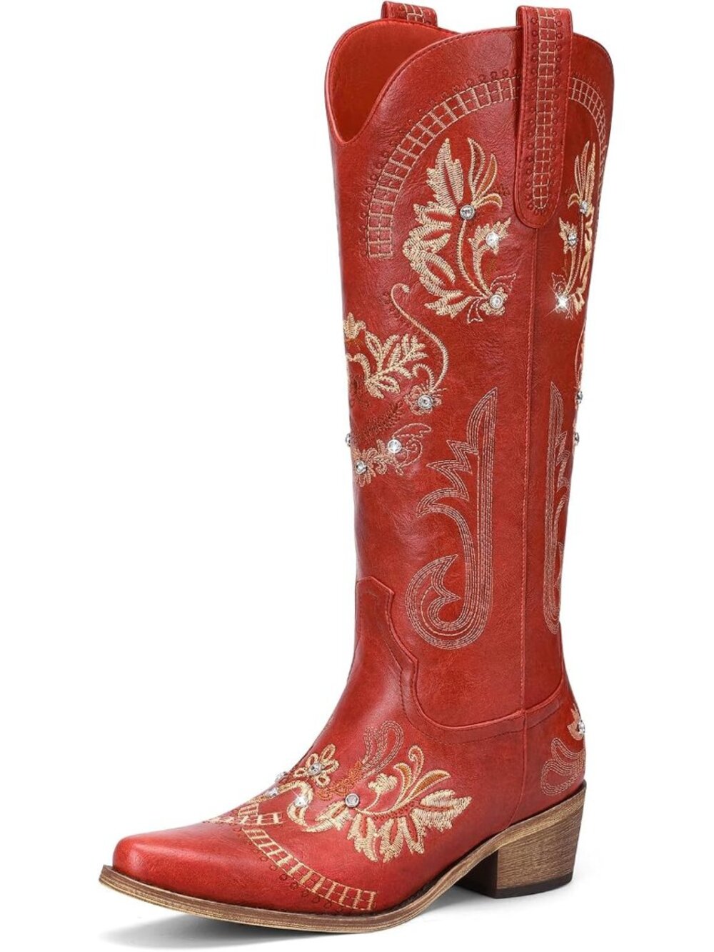 Women's Red Knee High Western Cowgirl Boots Retro Country Boots with Classic